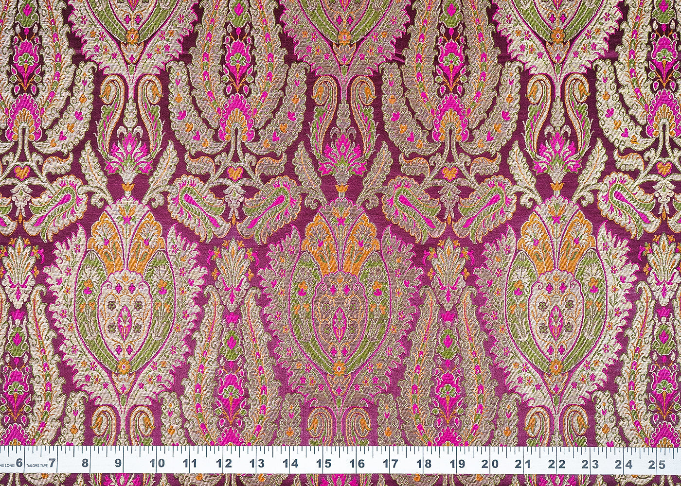 Wine Pure Banarasi Brocade Fabric with Allover Golden Zari Handloom 19919