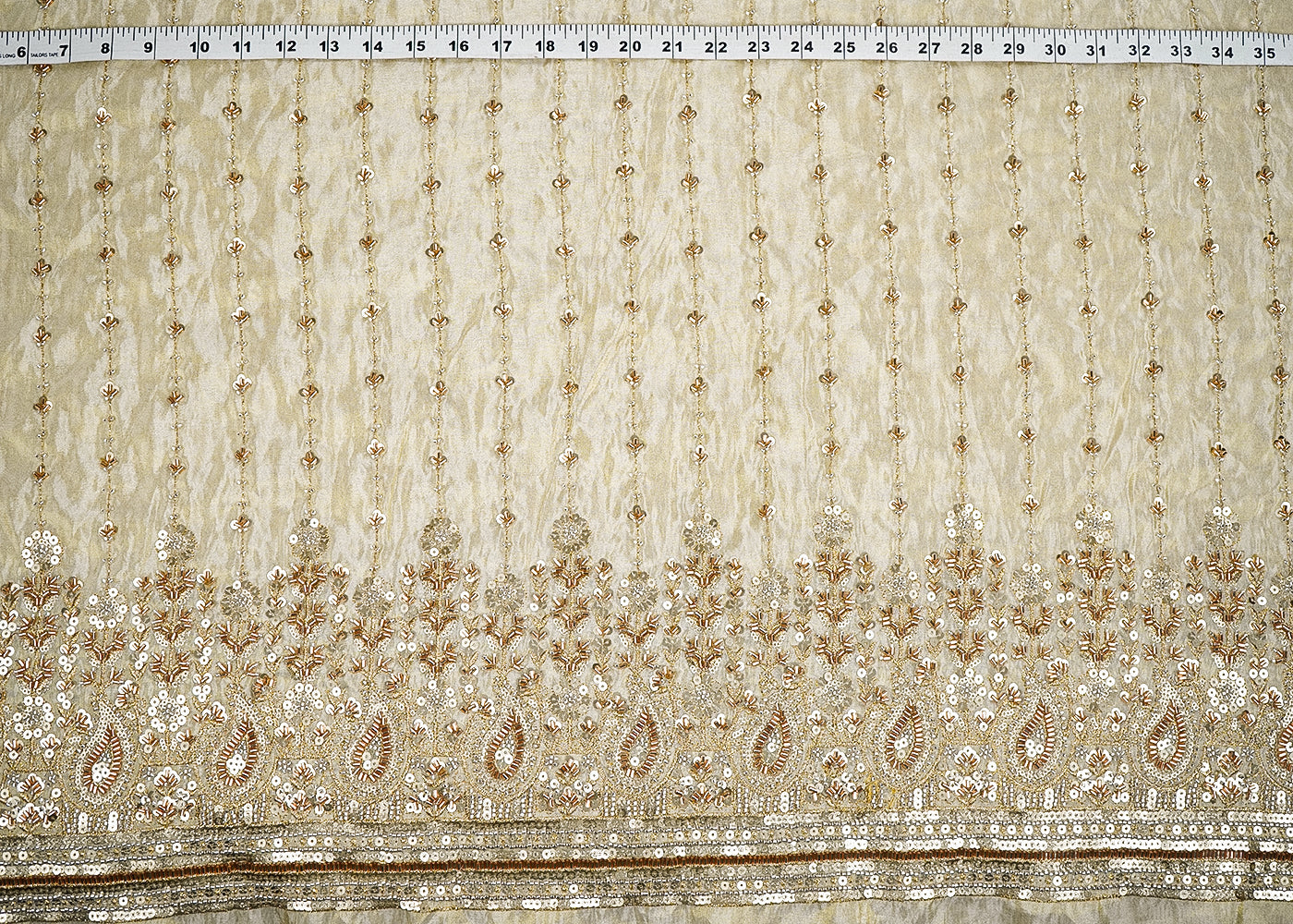 Golden Tissue Fabric With All Over Zari, Sequins, Katdana And Bead Work With One Side Border 19938