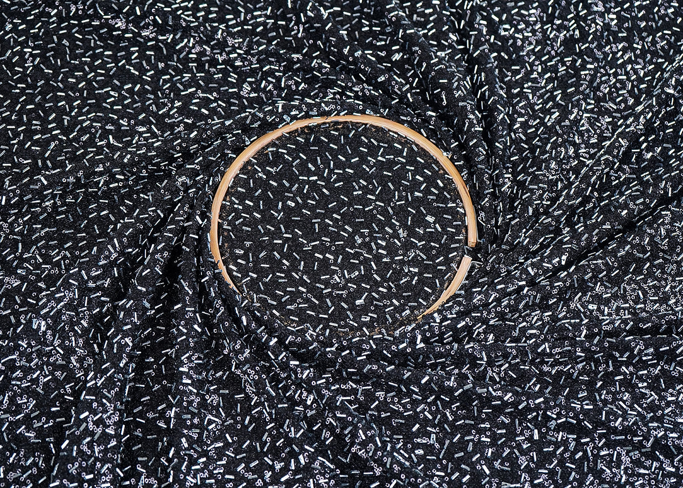 Black Net Fabric With All Over Sequins And Faux Katdana Work 19940