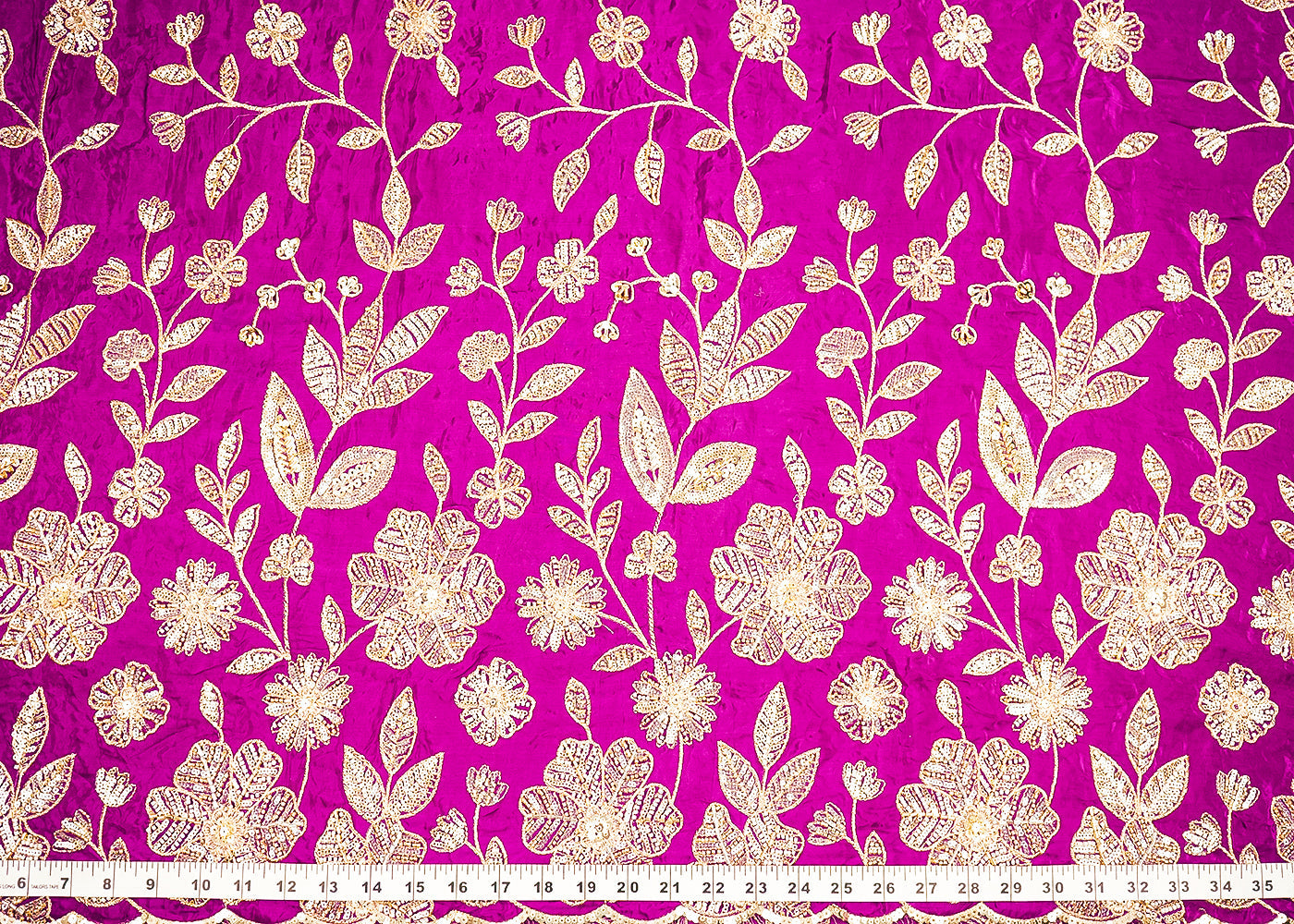 Purple Crepe Fabric With All Over Sequins, Bead And Zari With One Side Scalloped Border 19945