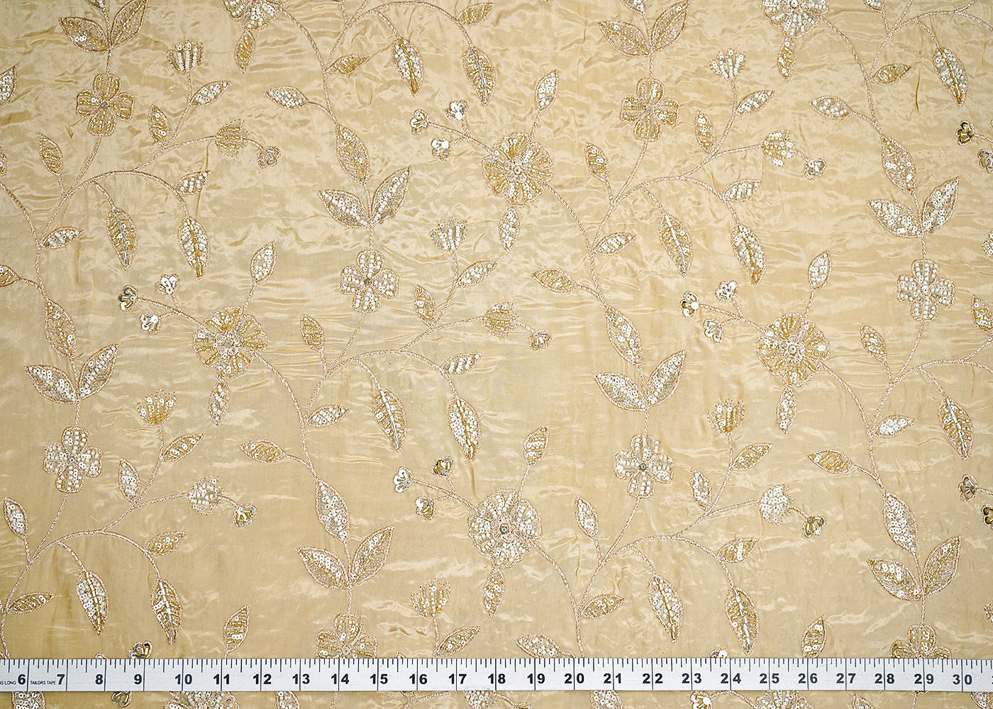 Cream Crepe Fabric With All Over Sequins, Bead And Zari  19951
