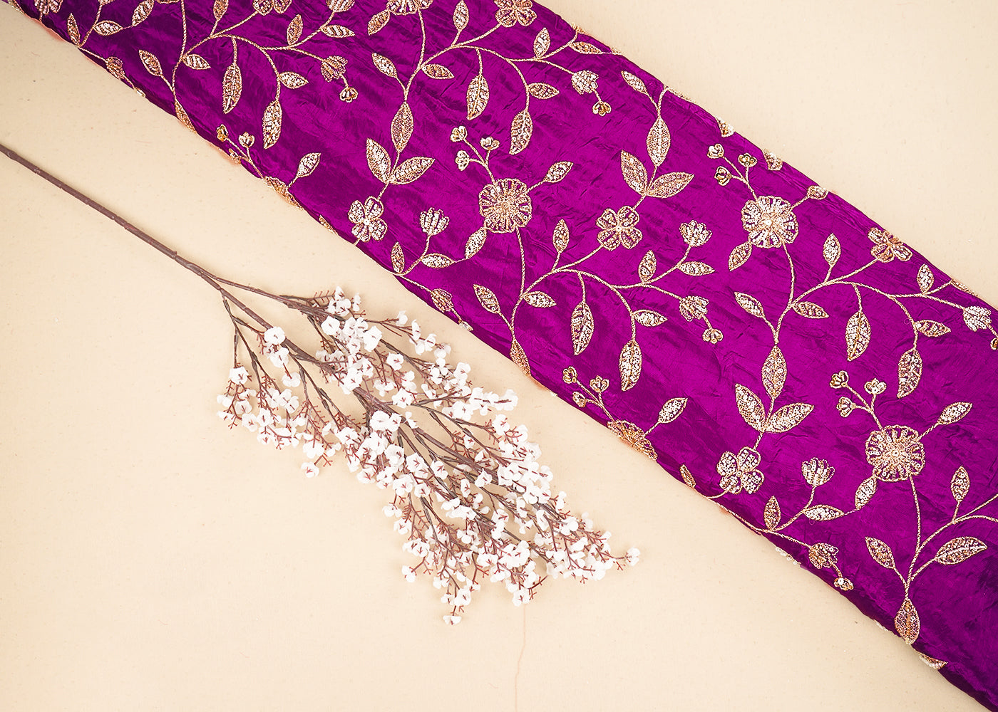 Purple Crepe Fabric With All Over Sequins, Bead And Zari  19953