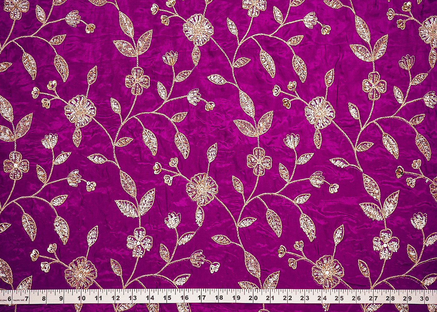 Purple Crepe Fabric With All Over Sequins, Bead And Zari  19953