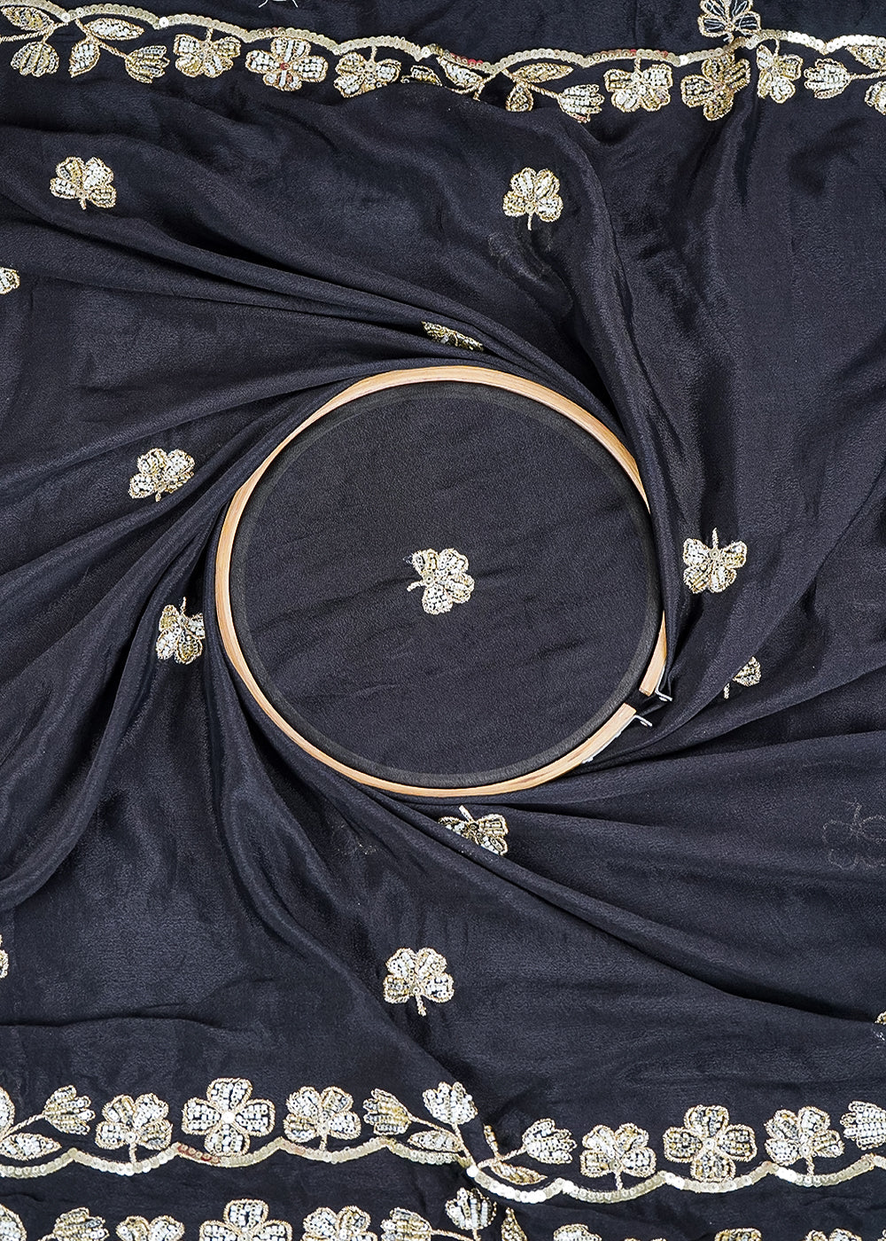 Black-Chinon-Chiffon-Dupatta-Fabric-With-All-Over-Sequins,-Bead-And-Zari-With-Two-Side-Border-19957-close-view