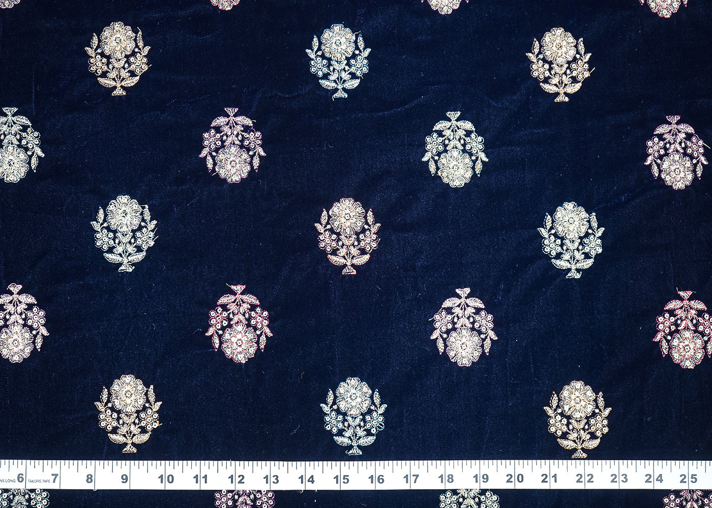 Navy Blue Velvet Fabric With All Over Buti Of Sequins And Zari Work  19961