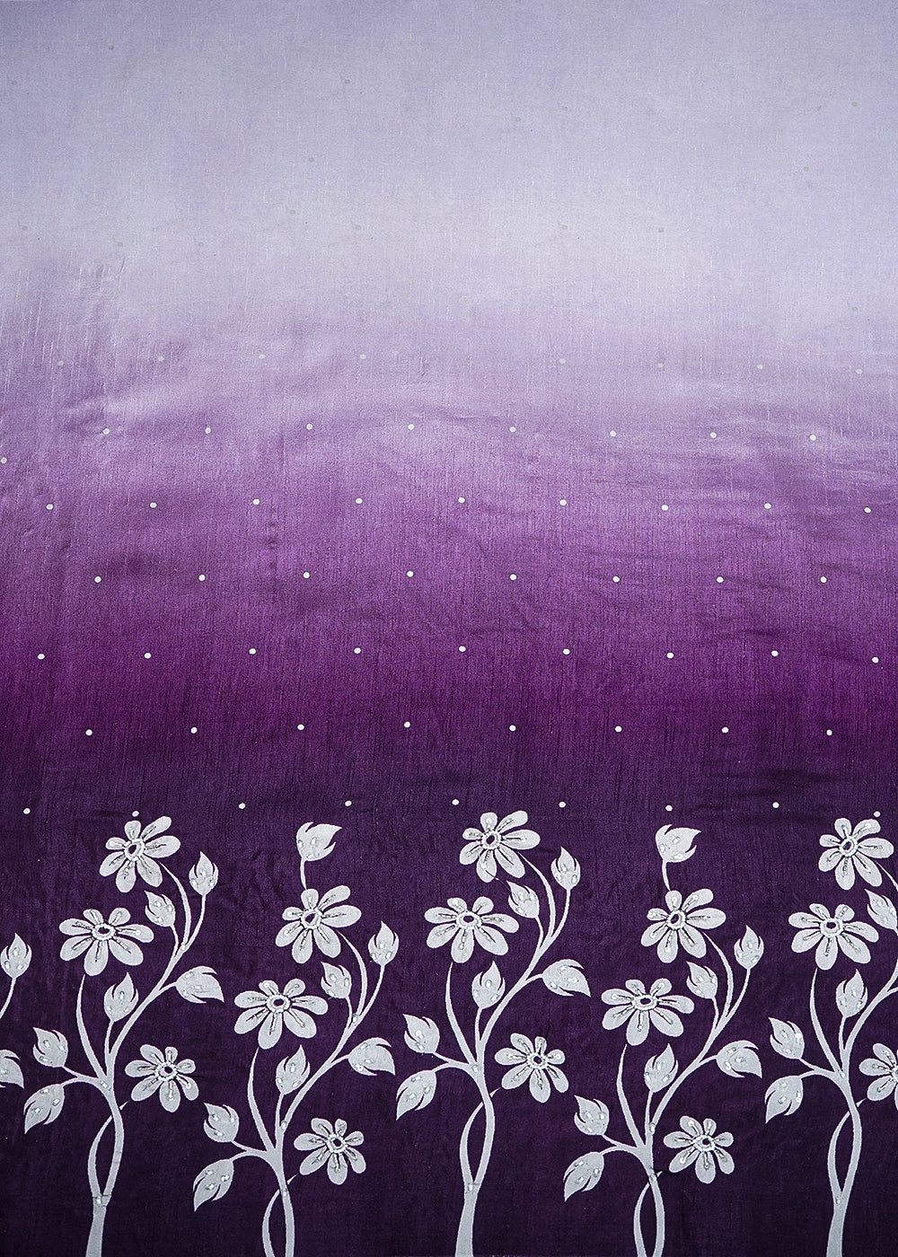 Dark Purple Dola Silk Fabric With All Over Ombre Shade And Floral Print With Bead And Sequins Work 19965