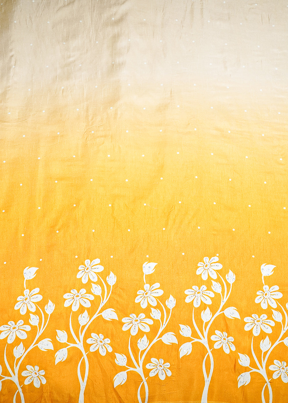 Yellow Dola Silk Fabric With All Over Ombre Shade And Floral Print With Bead And Sequins Work 19966