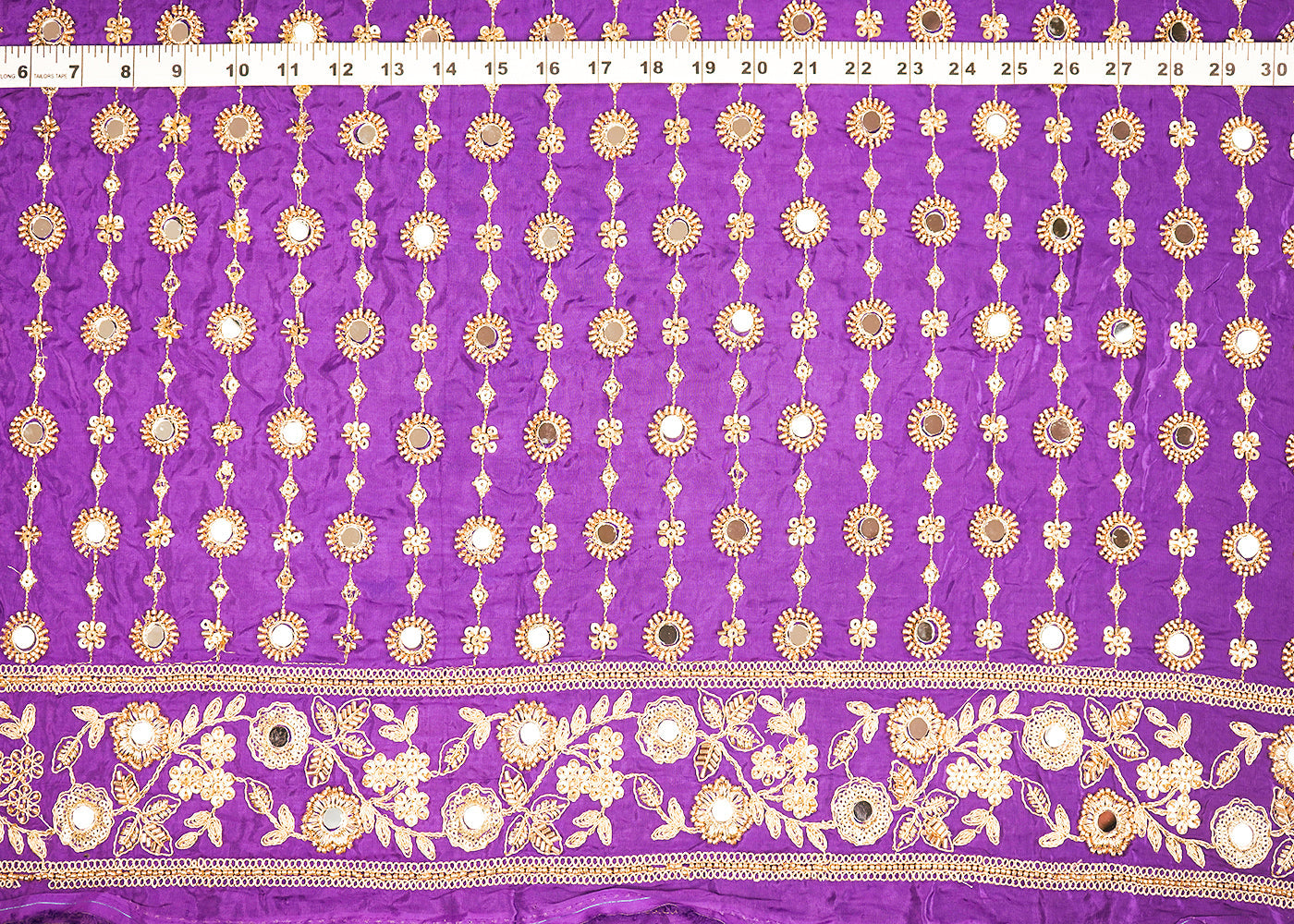 Purple Crepe Fabric With All Over Sequins, Katdana, Zari, Mirror And Bead Work With One Side Border 19991