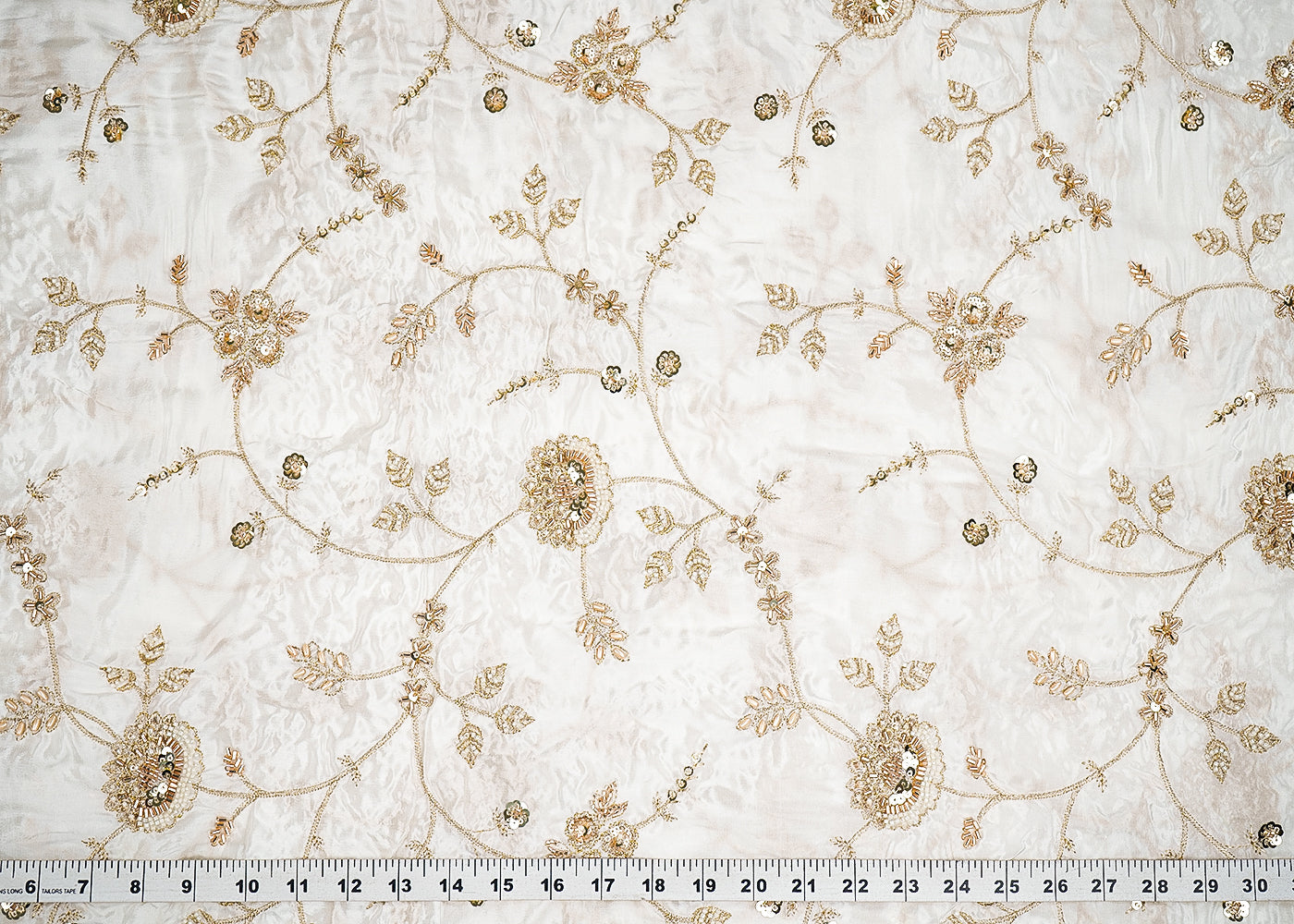 White Crepe Fabric With All Over Zari, Sequins, Katdana And Bead Work 19996