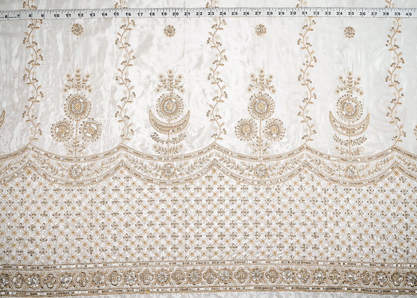 White Crepe Fabric With All Over Zari, Sequins, Katdana And Bead Work With One Side Border 19997