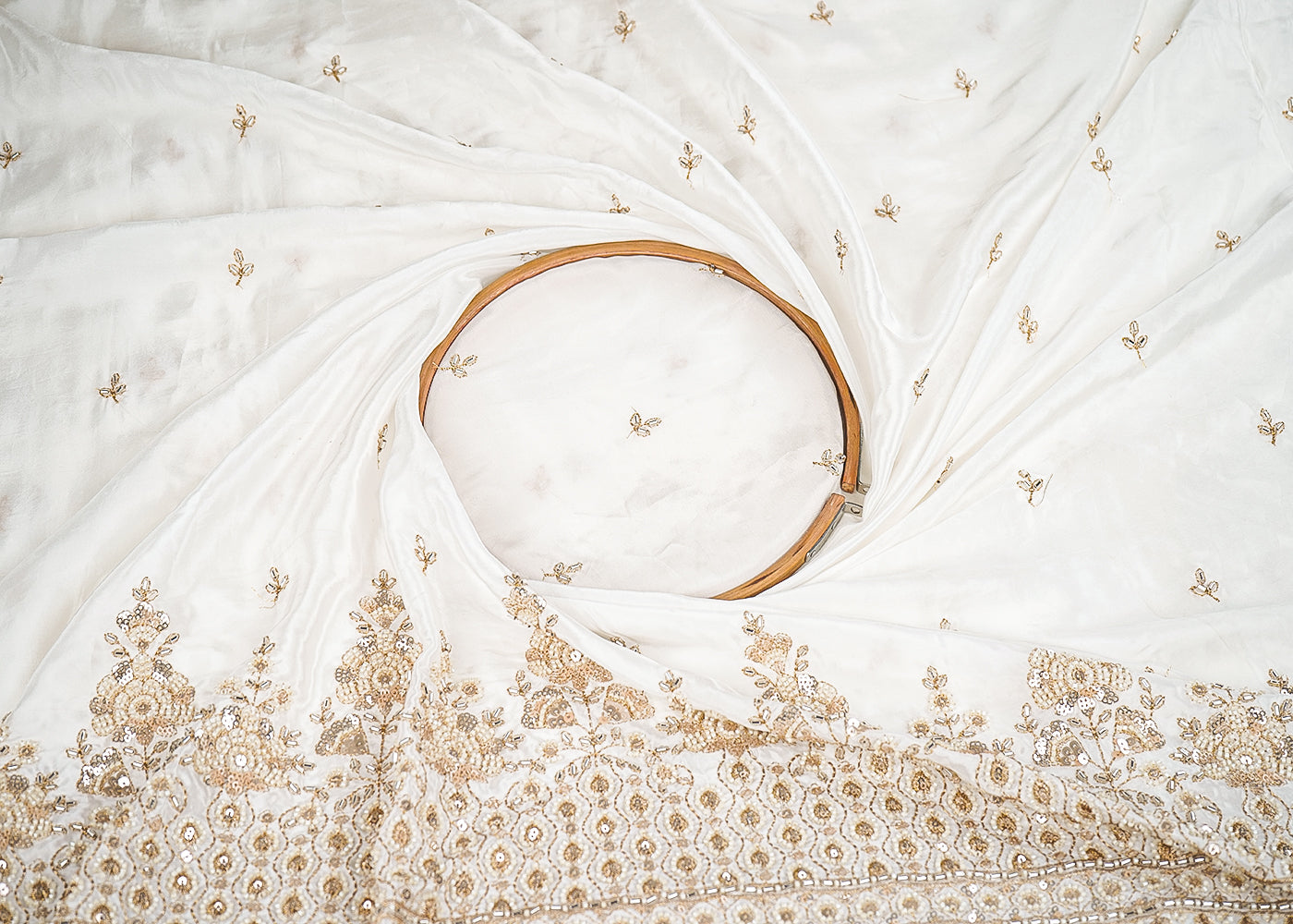 White Crepe Fabric With All Over Zari, Sequins, Katdana And Bead Work With One Side Border 19998