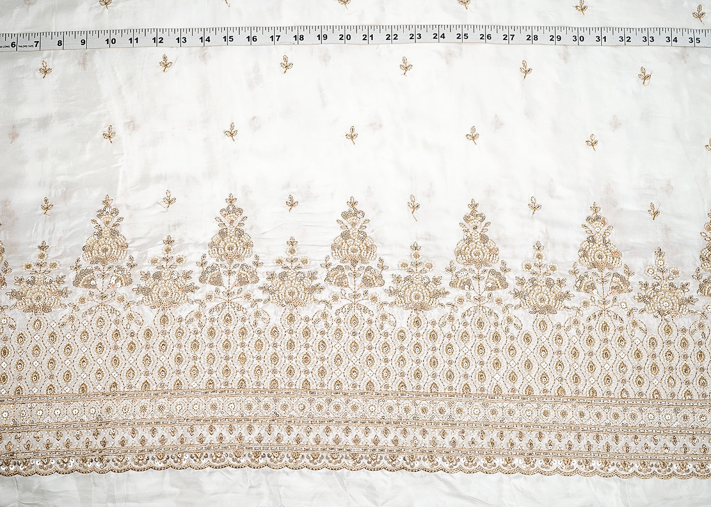 White Crepe Fabric With All Over Zari, Sequins, Katdana And Bead Work With One Side Border 19998