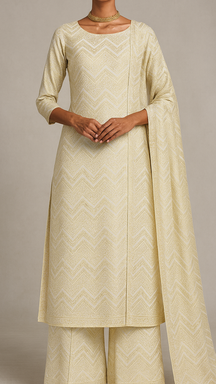 White Silk Fabric With Allover Zari Handloom 16218