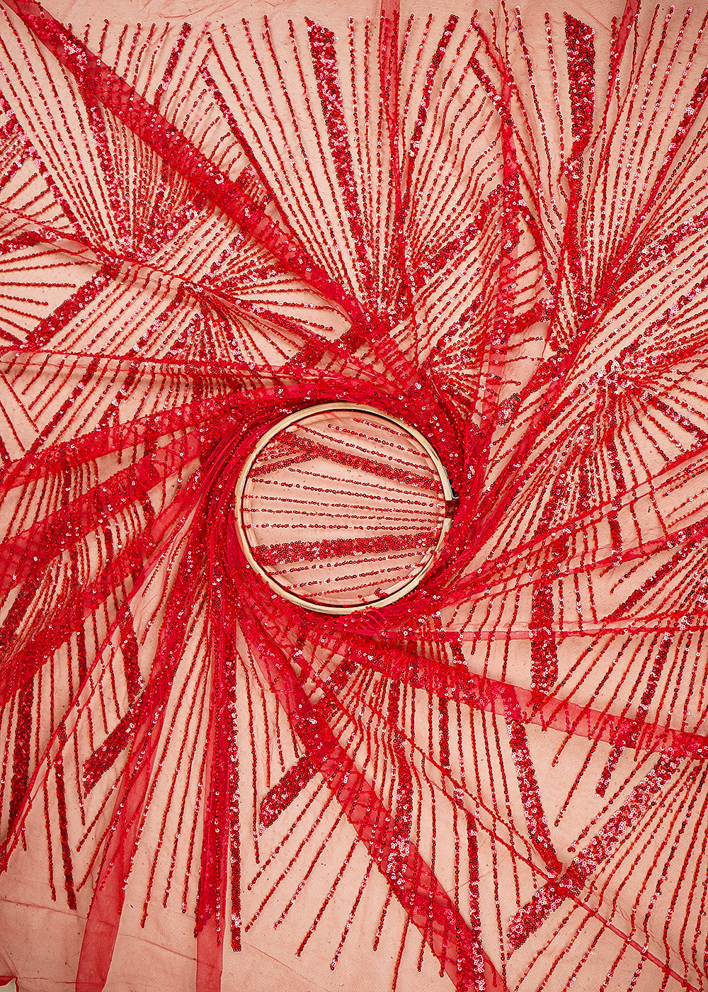 Red Imported Net Fabric With Allover Sequins & Bead Work  20007