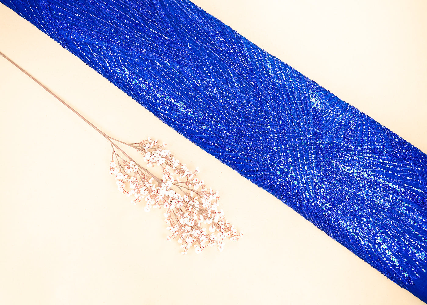 Royal Blue Imported Net Fabric With Allover Sequins & Bead Work  20008