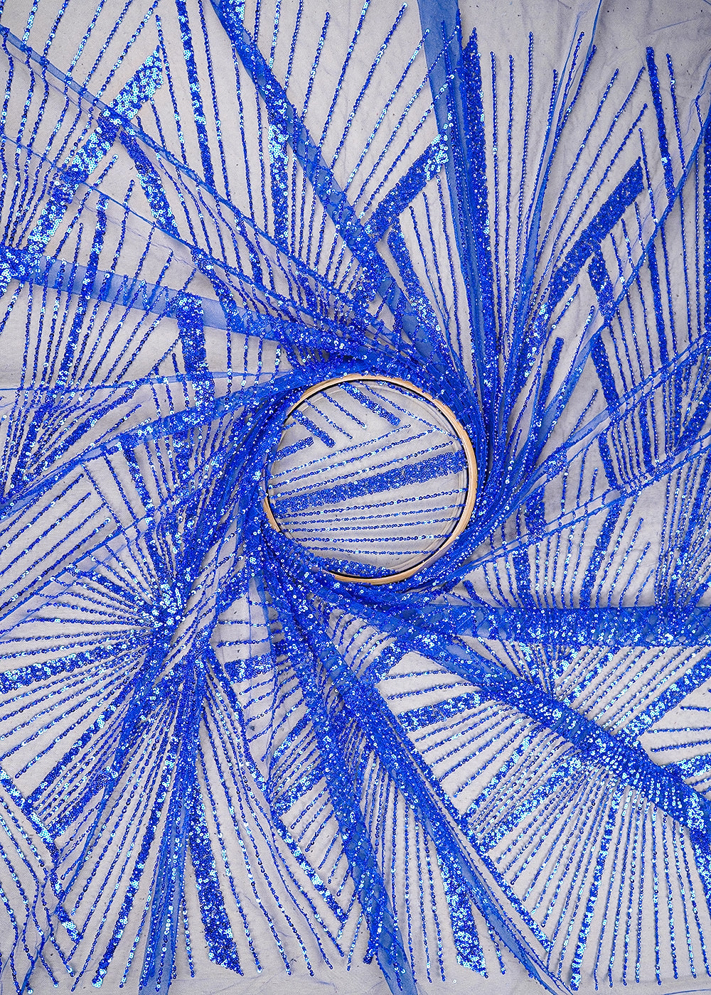 Royal Blue Imported Net Fabric With Allover Sequins & Bead Work  20008