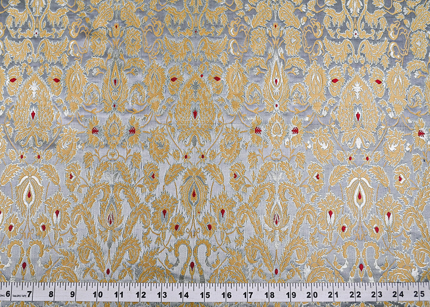 Light Grey Pure Banarasi Brocade Fabric With Thread And Zari Handloom 20014