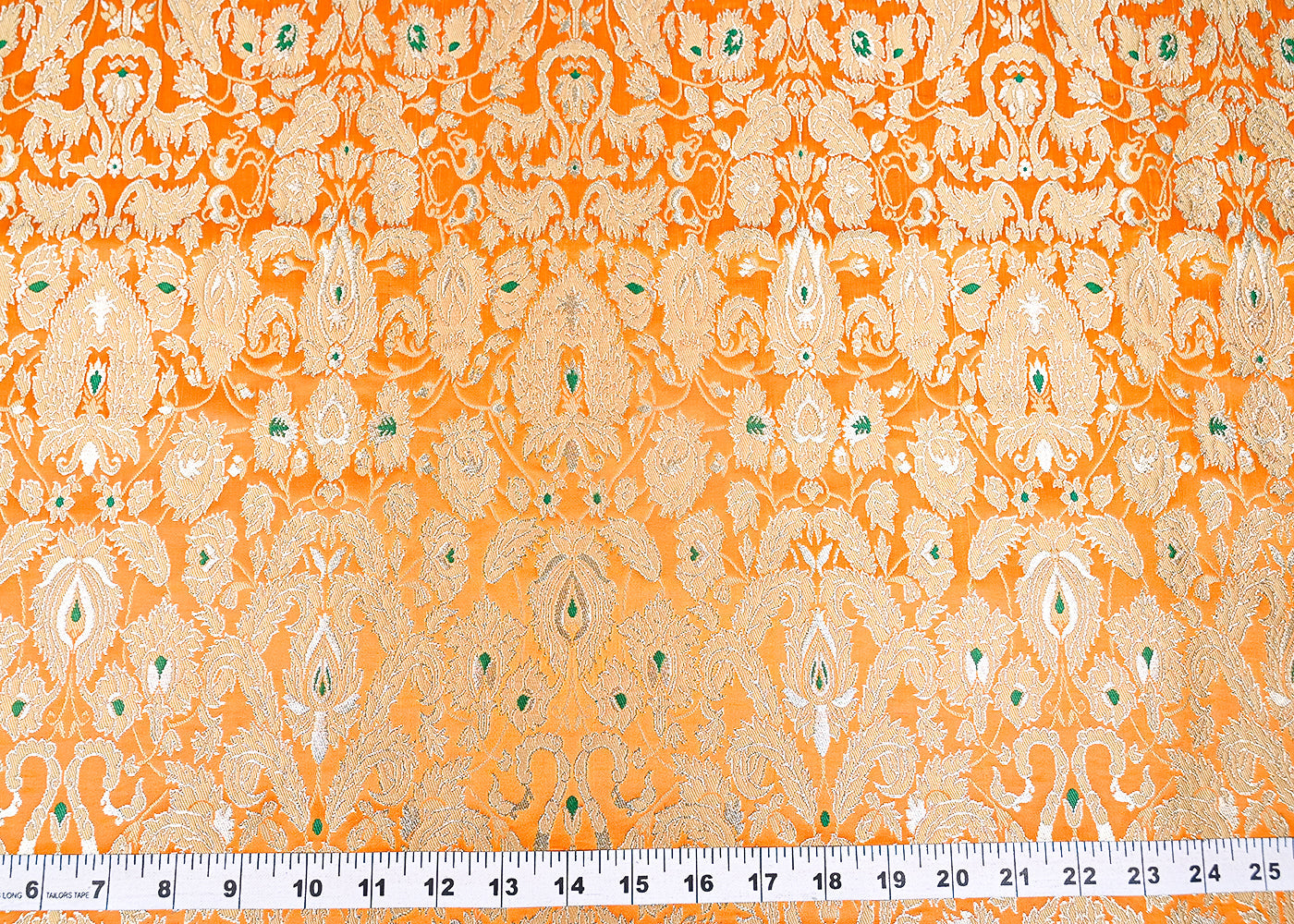 Light Orange Pure Banarasi Brocade Fabric With Thread And Zari Handloom 20016