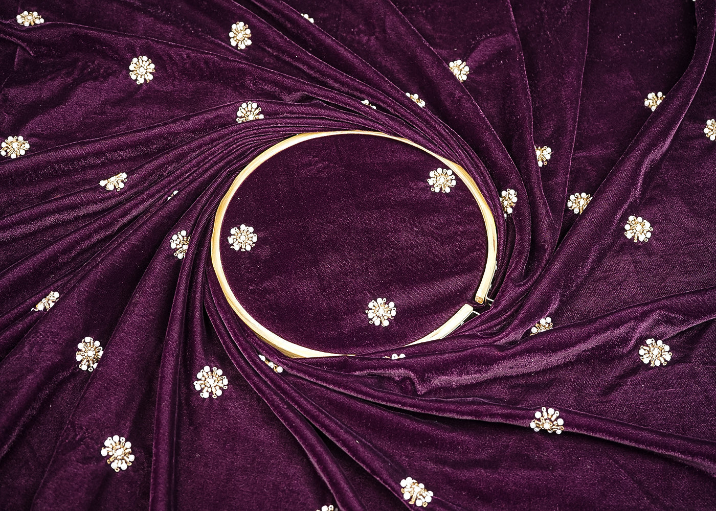 Dark Purple Velvet Fabric With All Over Buti Of Sequins, Katdana And Bead  20073