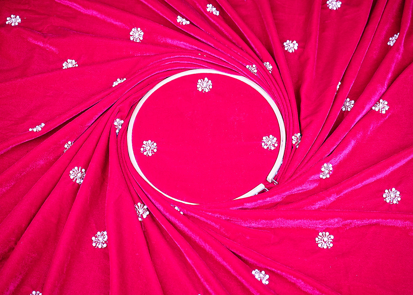 Rani Pink Velvet Fabric With All Over Buti Of Sequins, Katdana And Bead  20074