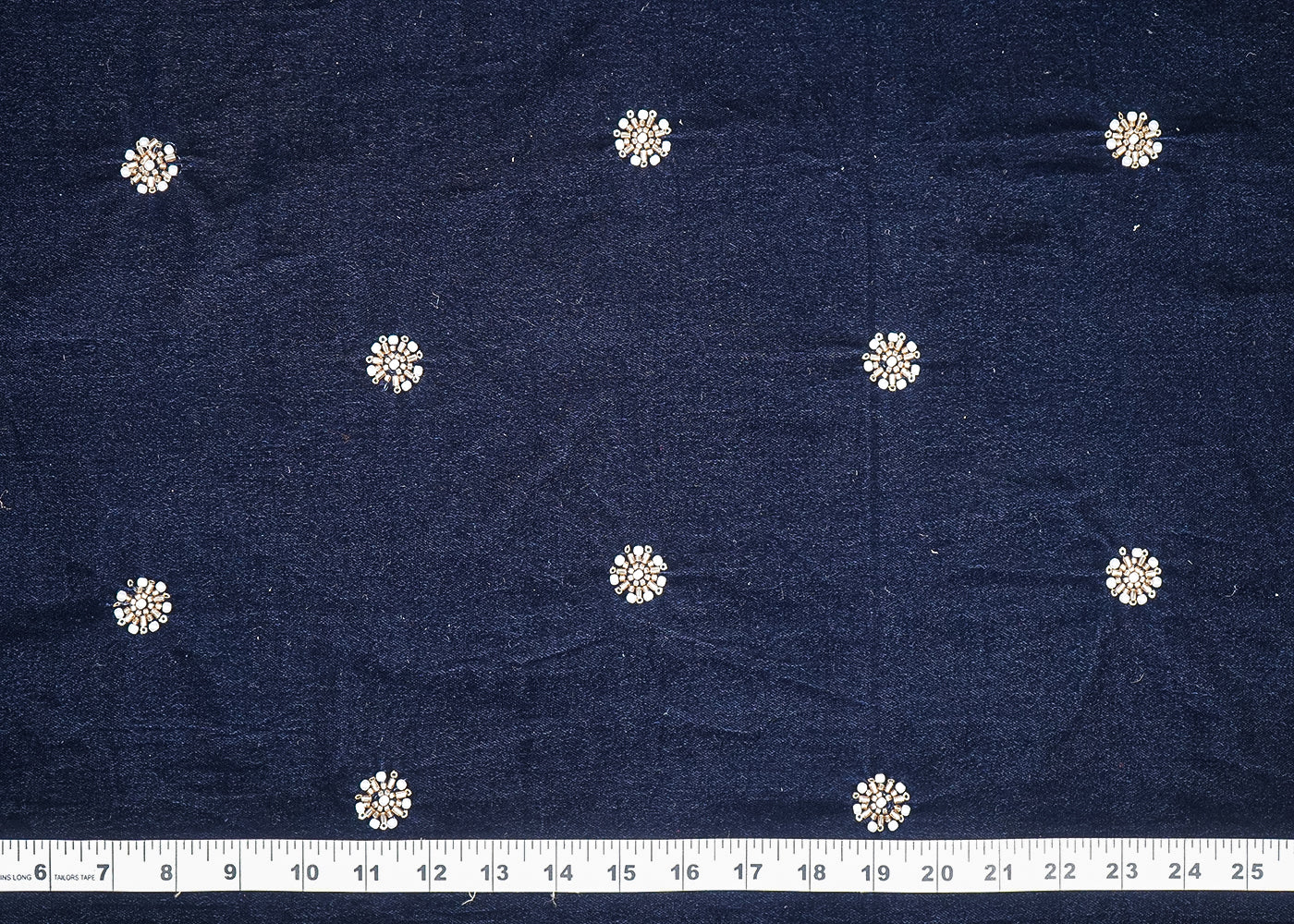 Navy Blue Velvet Fabric With All Over Buti Of Sequins, Katdana And Bead  20075