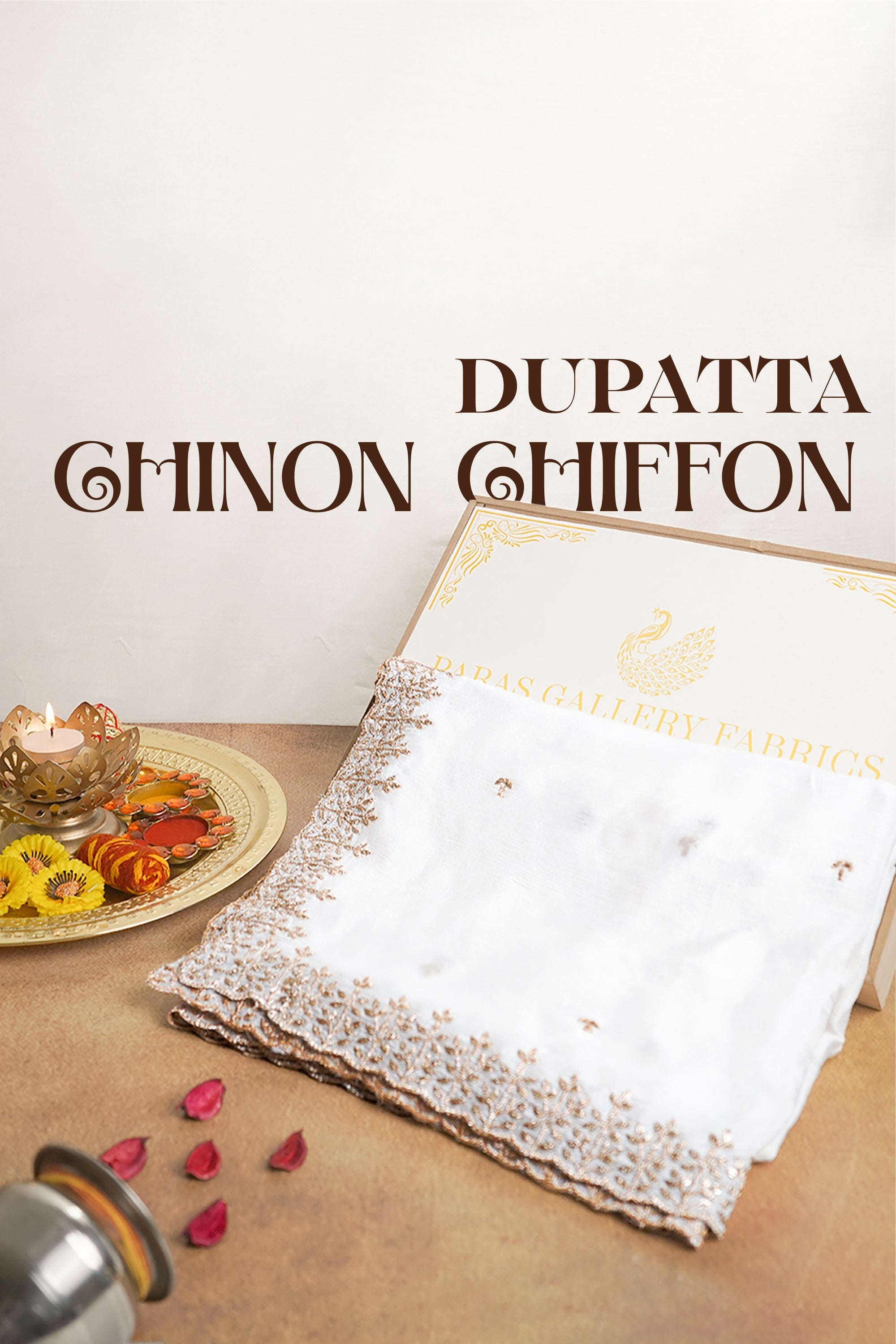 White Dyeable Chinon Chiffon Dupatta With All Over Sequins And Zari Work 20091