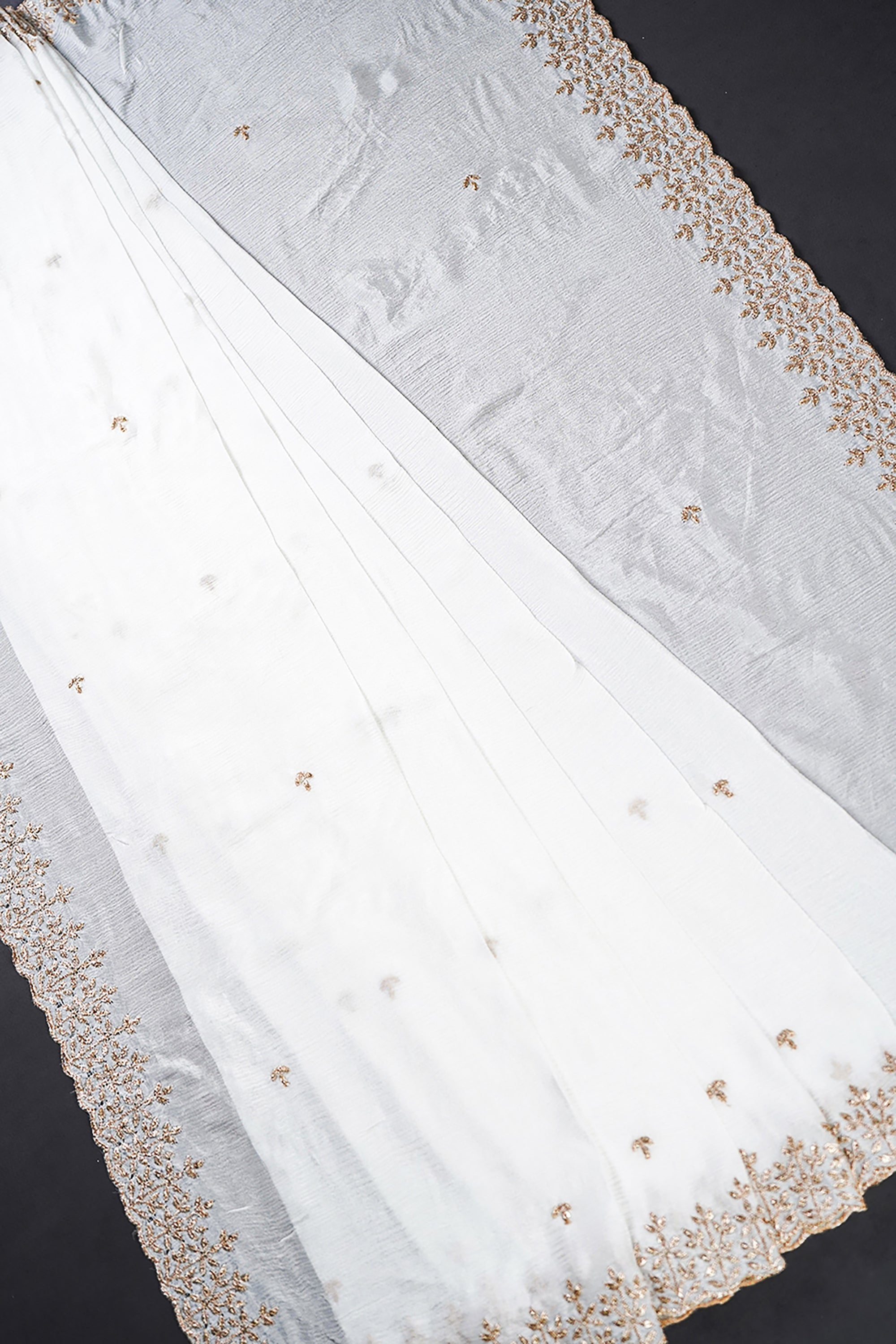 White Dyeable Chinon Chiffon Dupatta With All Over Sequins And Zari Work 20091