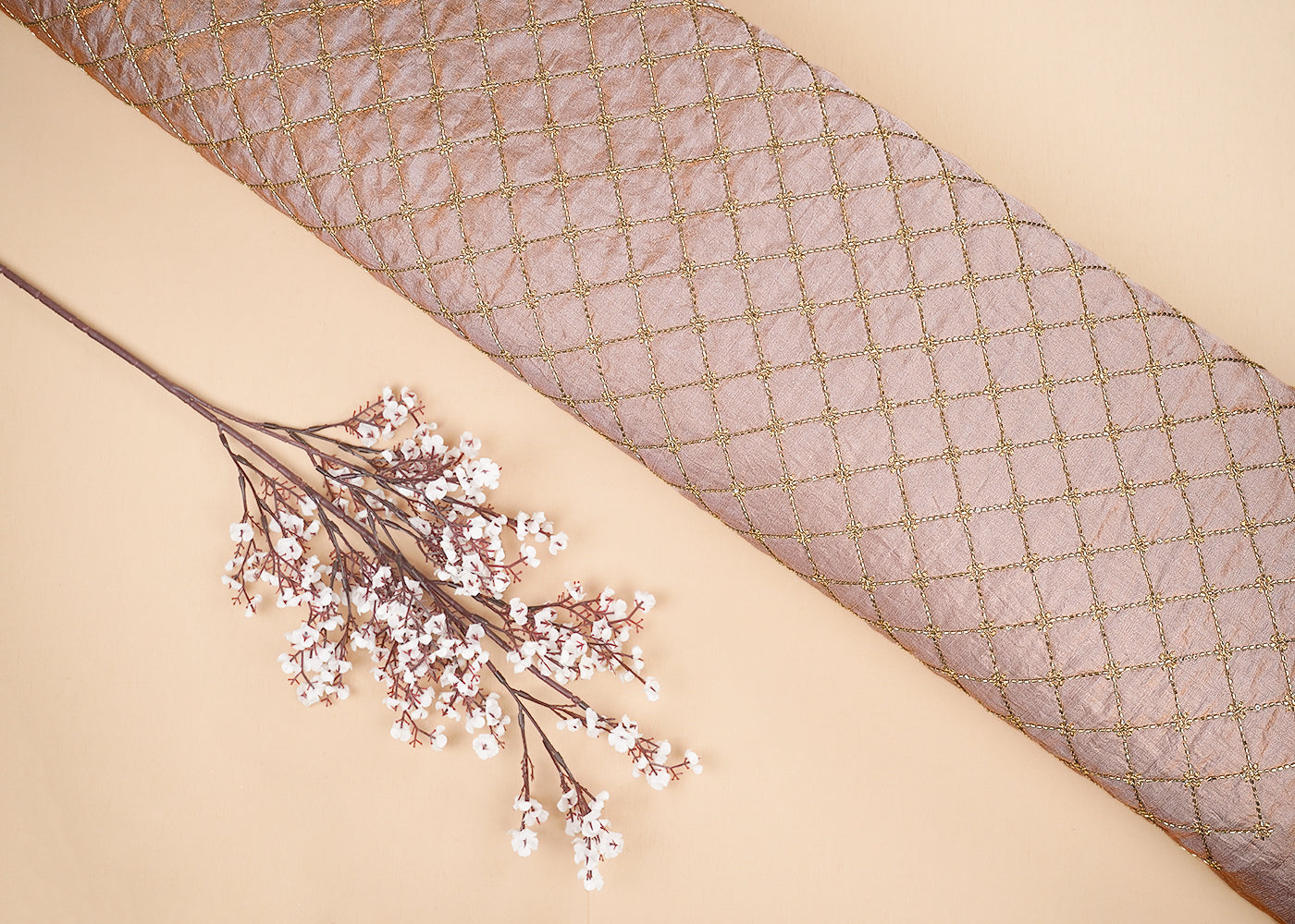 Rose Gold Diamond Silk Fabric With All Over Zari And Katdana Work 20108