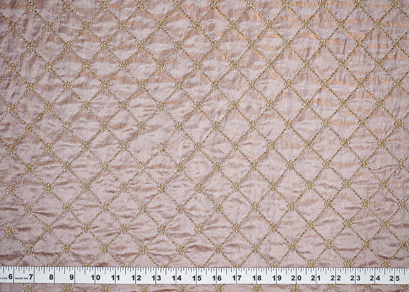 Rose Gold Diamond Silk Fabric With All Over Zari And Katdana Work 20108