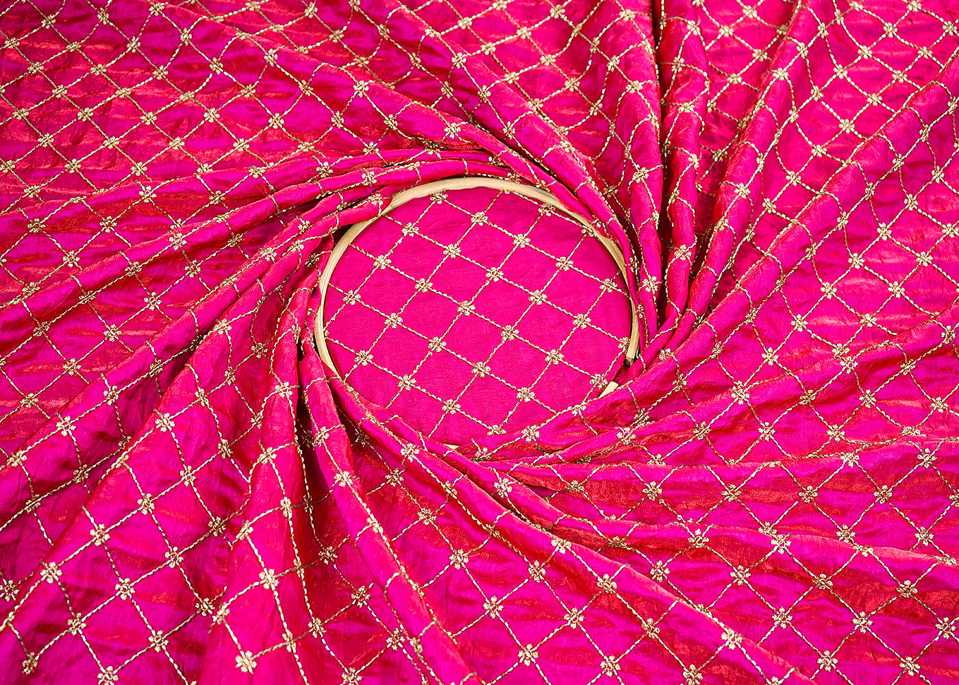 Magenta Diamond Silk Fabric With All Over Zari And Katdana Work 20110