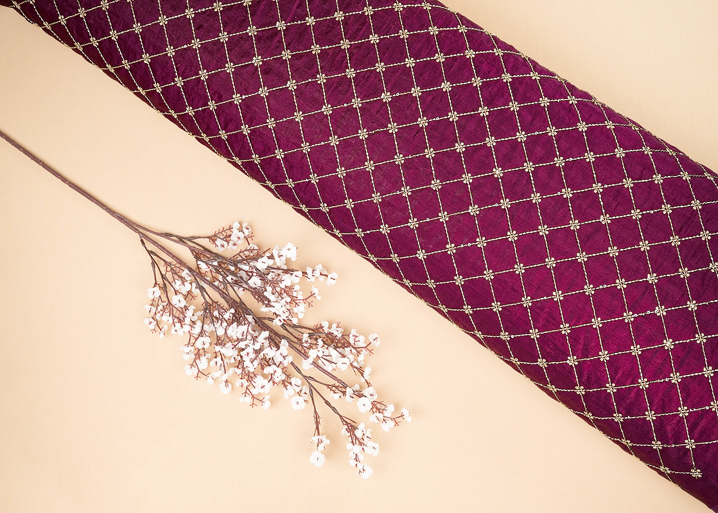 Wine Diamond Silk Fabric With All Over Zari And Katdana Work 20111