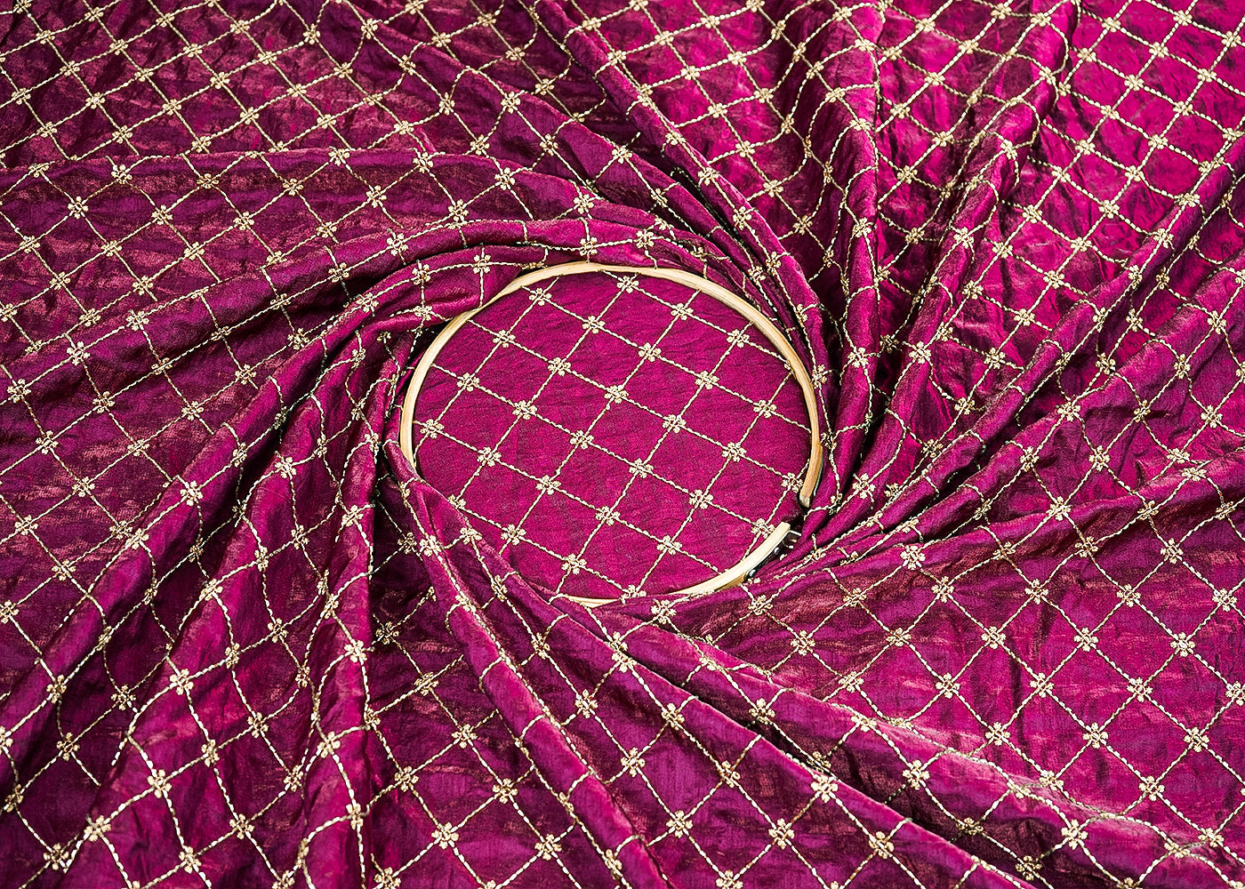 Wine Diamond Silk Fabric With All Over Zari And Katdana Work 20111