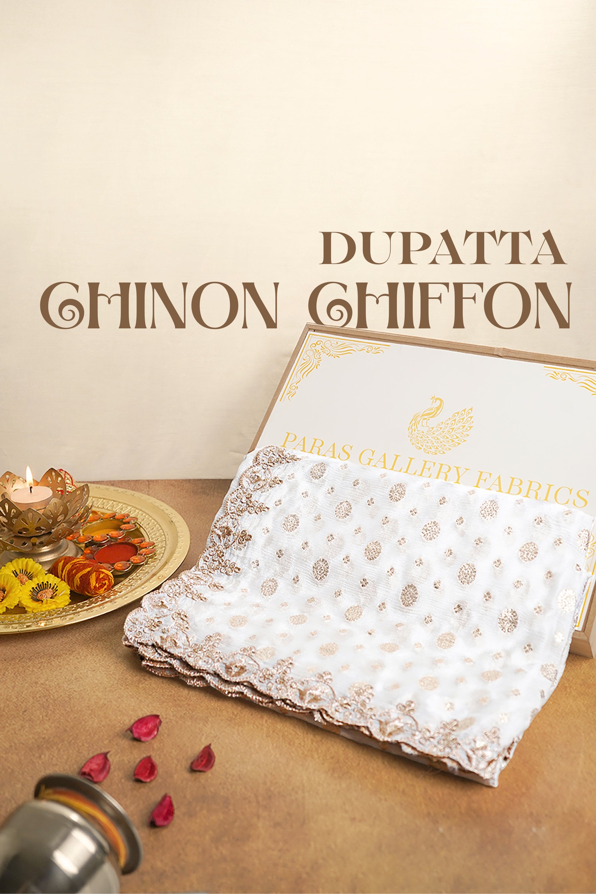 White Dyeable Chinon Chiffon Dupatta With All Over Sequins And Zari Work 20113