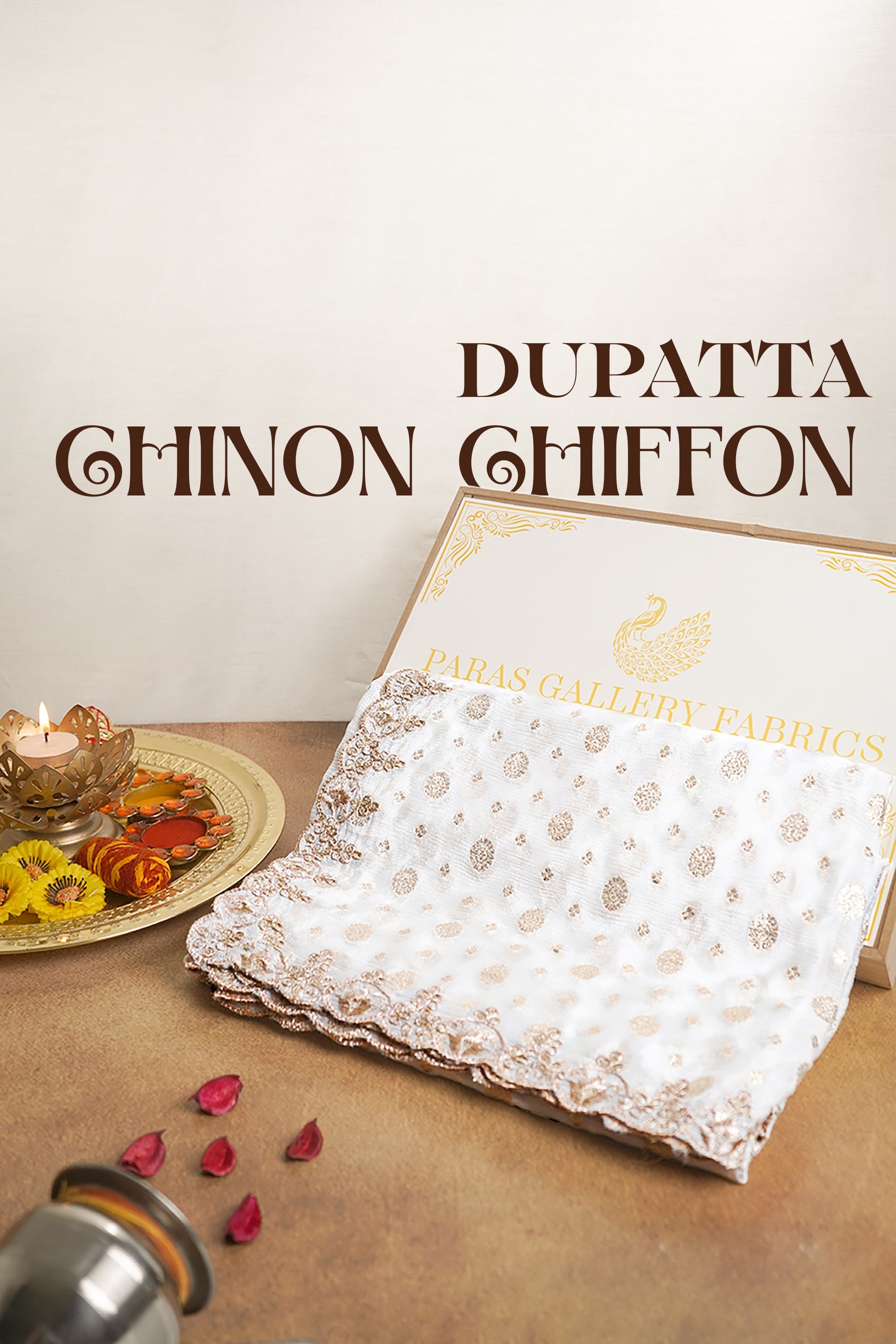 White Dyeable Chinon Chiffon Dupatta With All Over Sequins And Zari Work 20113