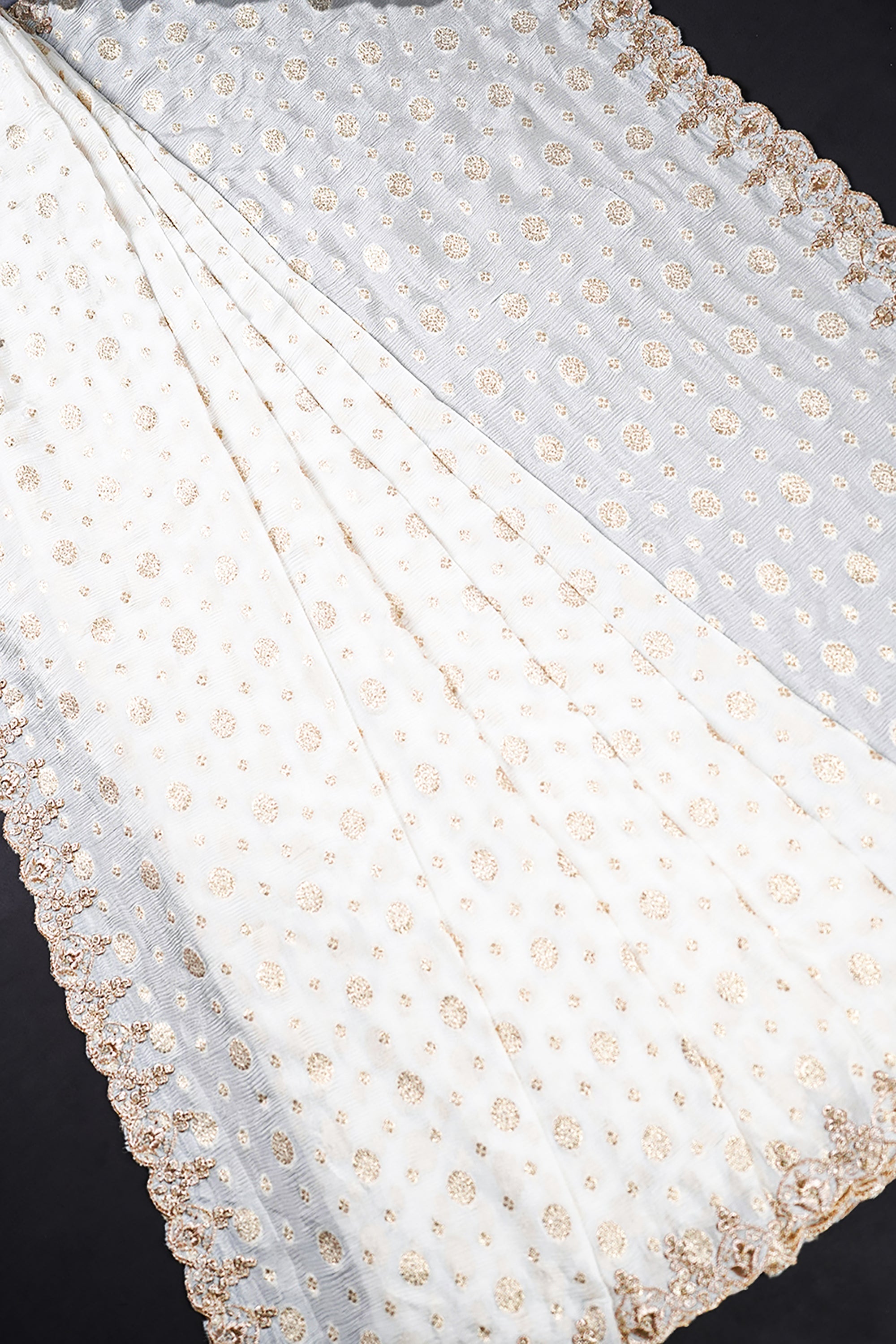 White Dyeable Chinon Chiffon Dupatta With All Over Sequins And Zari Work 20113