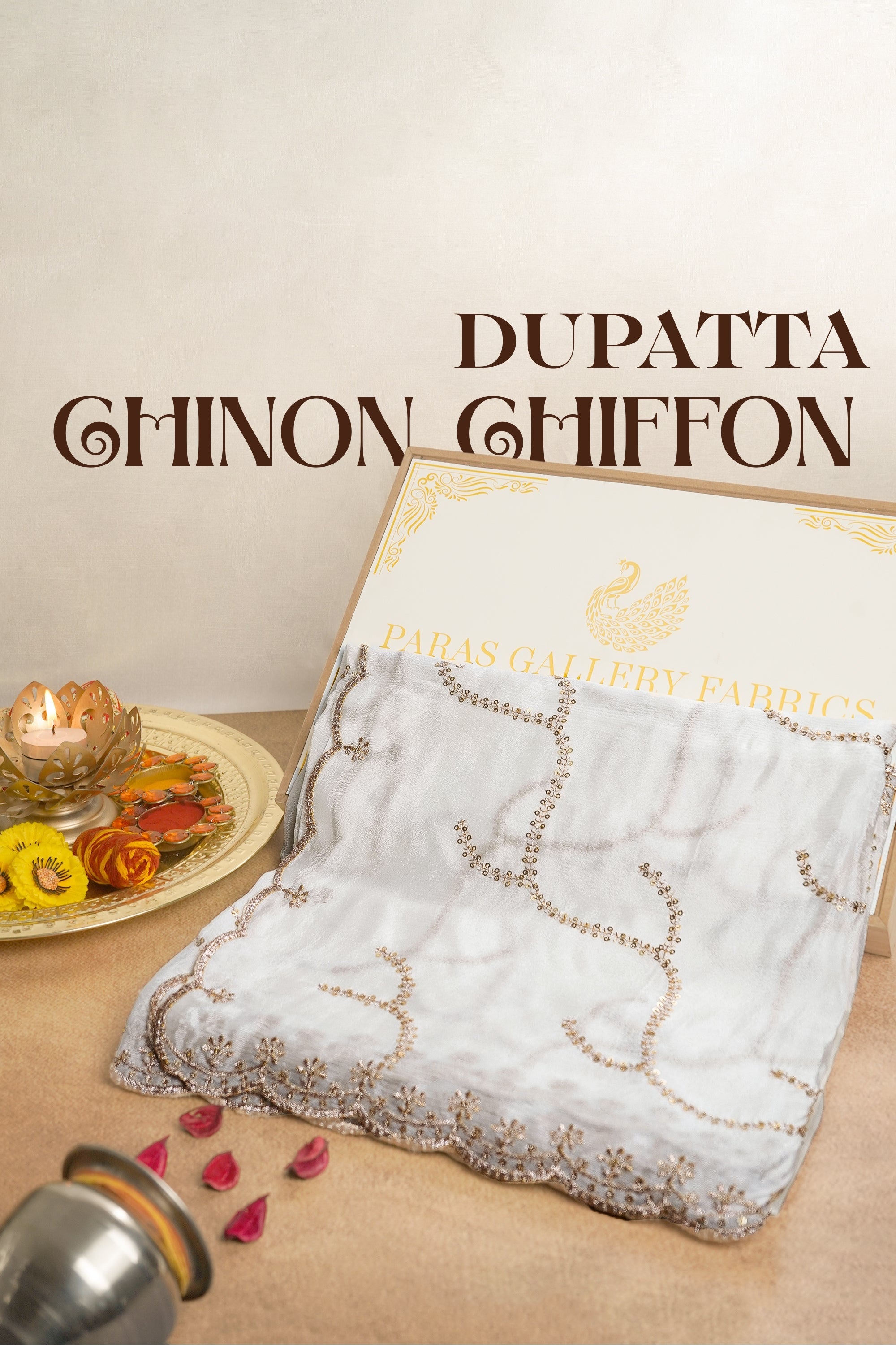 White Dyeable Georgette Dupatta With All Over Zari And Sequins Work 20177