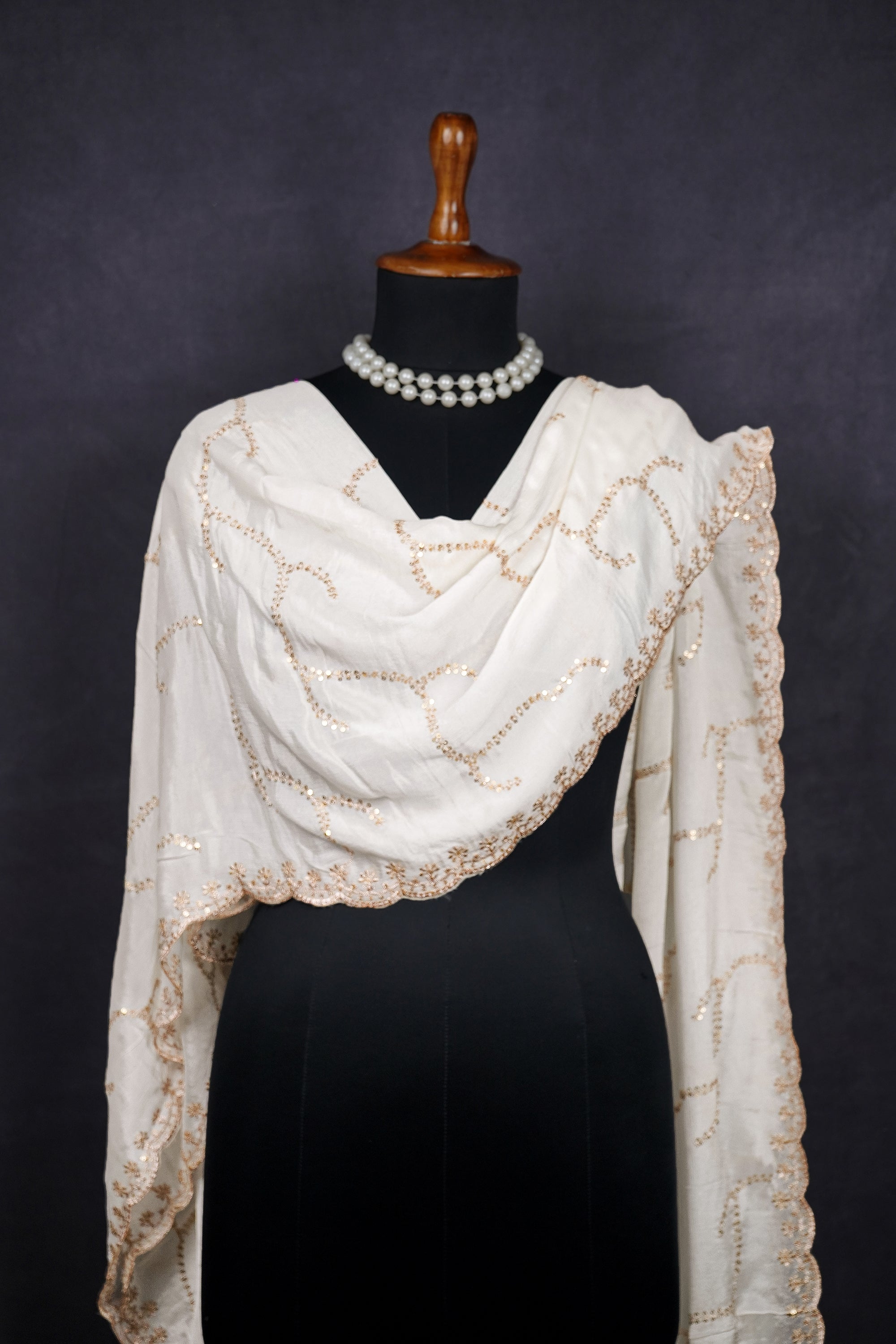 White Dyeable Georgette Dupatta With All Over Zari And Sequins Work 20177