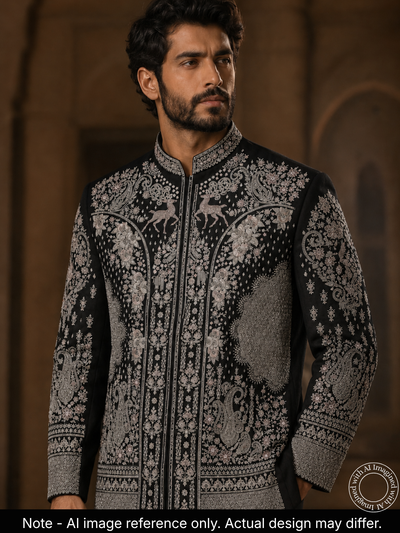 The Riwaayat - A Unstitched Black Jodhpuri Jacket Fabric For Men 20128