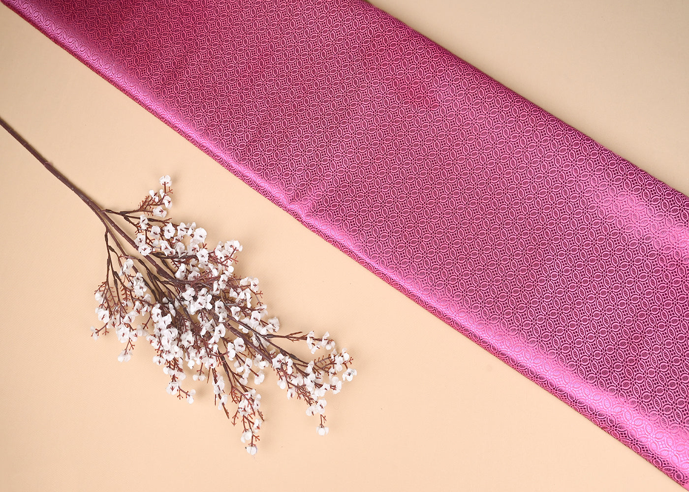 Pink Banarasi Brocade Fabric With All Over Pink Zari Handloom 20134