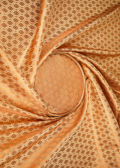 Cream Banarasi Brocade Fabric With All Over Coper Zari Handloom 20135