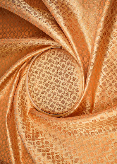 Cream Banarasi Brocade Fabric With All Over Coper Zari Handloom 20140