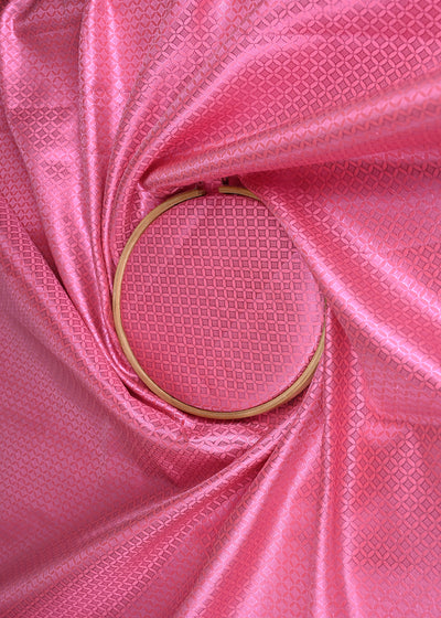 Pink Banarasi Brocade Fabric With All Over Pink Zari Handloom 20142