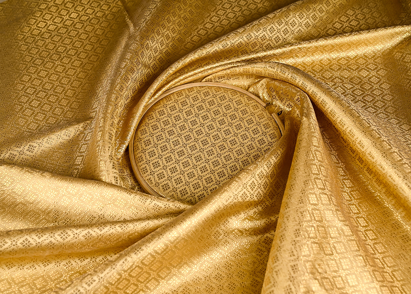 Gold  Banarasi Brocade Fabric With All Over Thread And Golden Zari Handloom 20146