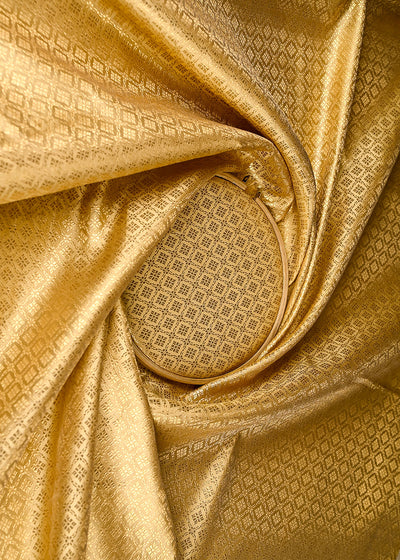 Golden Banarasi Brocade Fabric With All Over Thread And Golden Zari Handloom 20146
