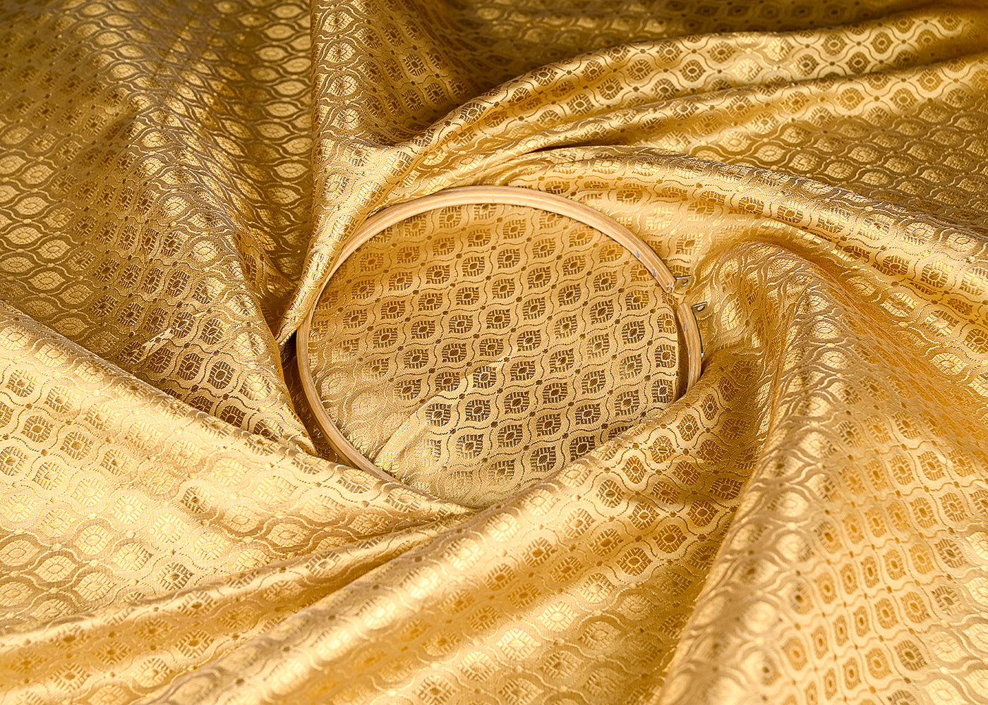 Golden Banarasi Brocade Fabric With All Over Golden Zari Handloom 20147