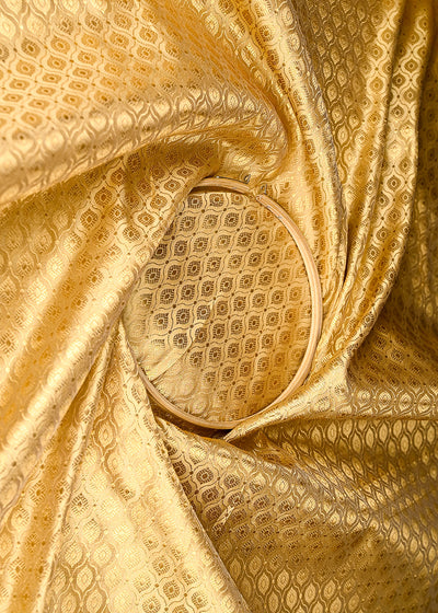 Golden Banarasi Brocade Fabric With All Over Golden Zari Handloom 20147
