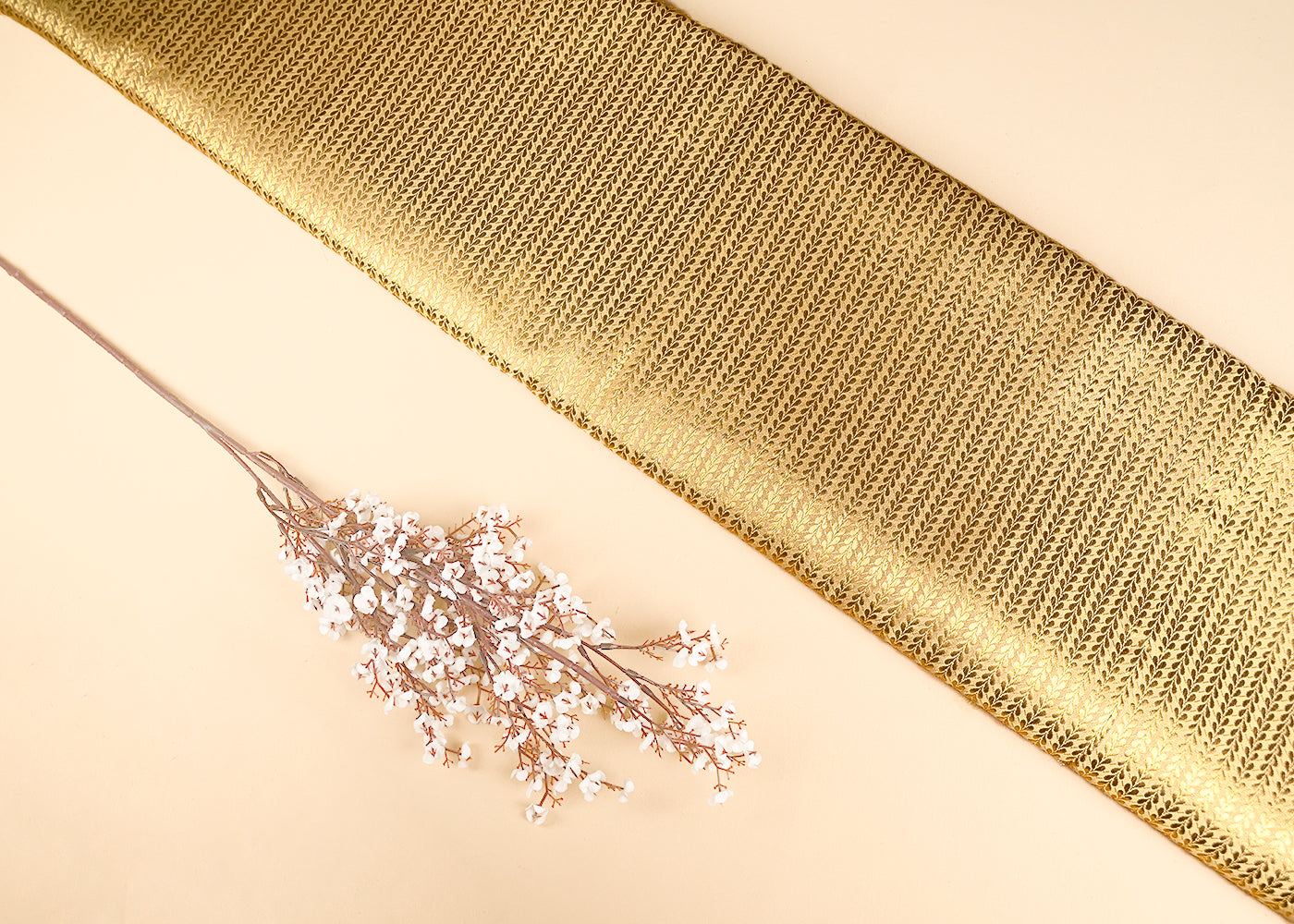 Golden Banarasi Brocade Fabric With All Over Golden Zari Handloom 20148