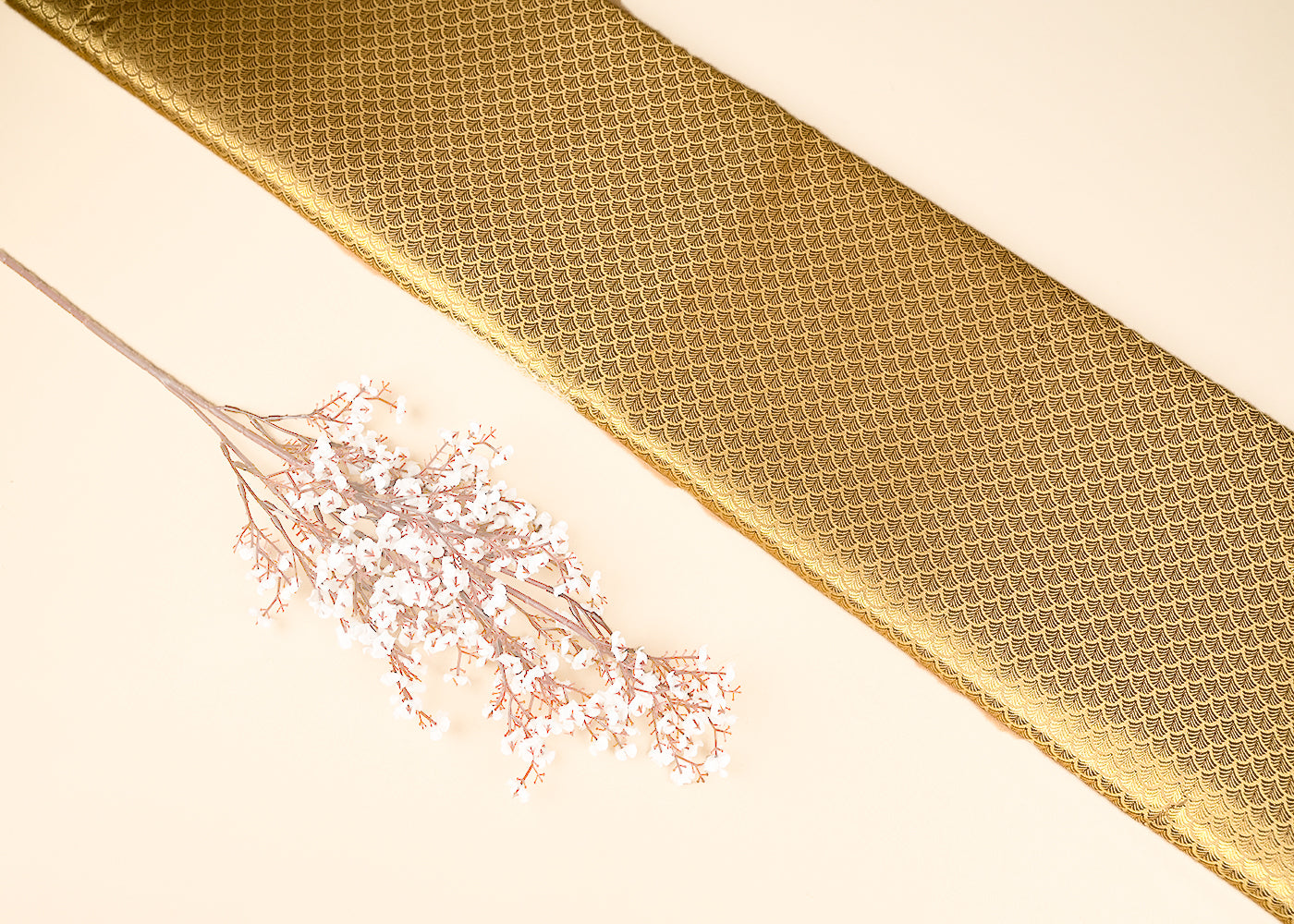 Cream Banarasi Brocade Fabric With All Over Golden Zari Handloom 20150