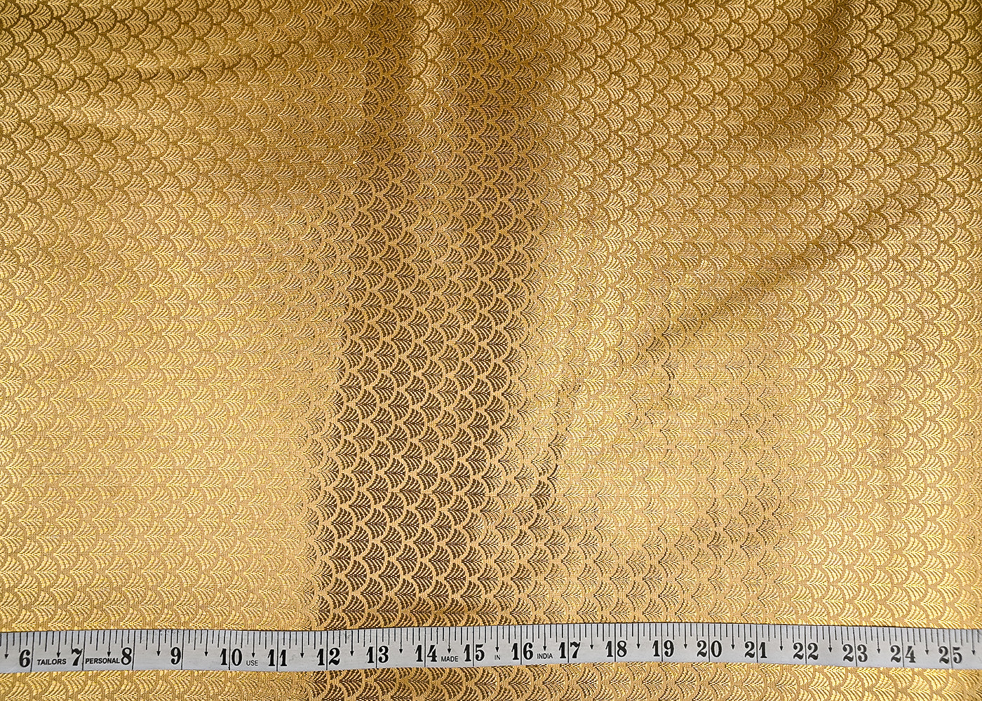 Cream Banarasi Brocade Fabric With All Over Golden Zari Handloom 20150