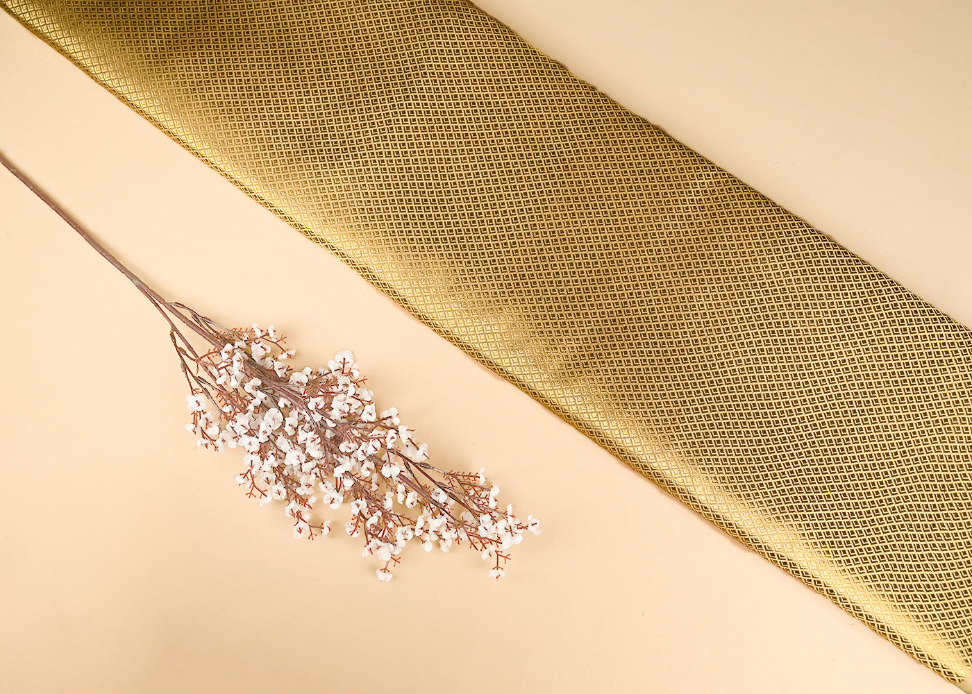 Golden Banarasi Brocade Fabric With All Over Golden Zari Handloom 20151